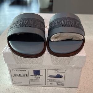 Dior Blue Pastel calf lamb dway slides